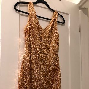 Sequin Mini Dress in Shiny Gold Sequins - Small